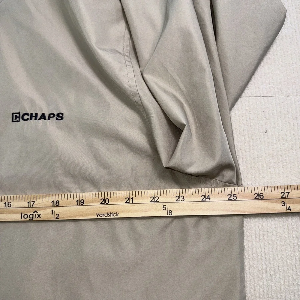 Chaps Windbreaker‎ Jacket Mens Medium Tan Navy Blue Packable Hooded Full Zip